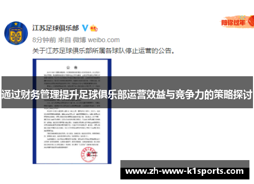 通过财务管理提升足球俱乐部运营效益与竞争力的策略探讨 通过财务管理提升足球俱乐部运营效益与竞争力的策略探讨
